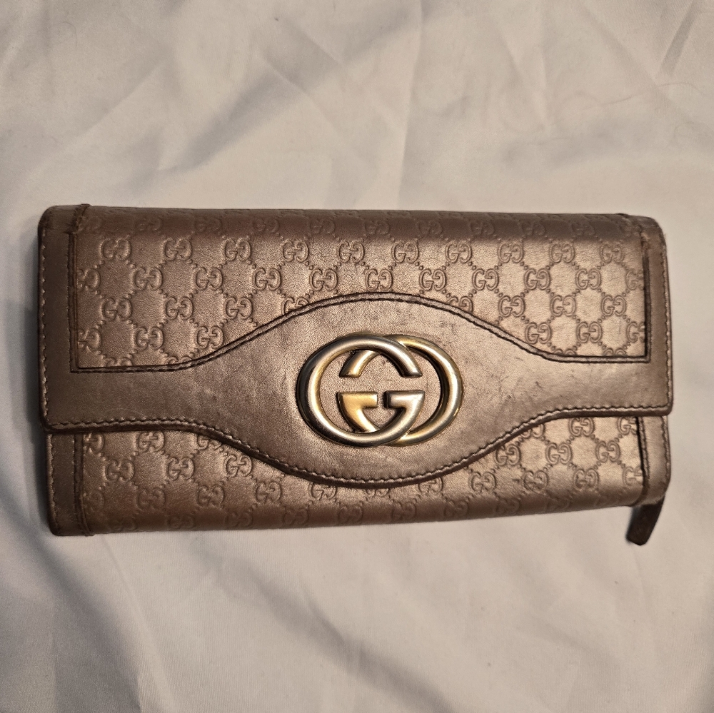 Gucci Metallic Brown Gold Taupe GG Continental Wallet